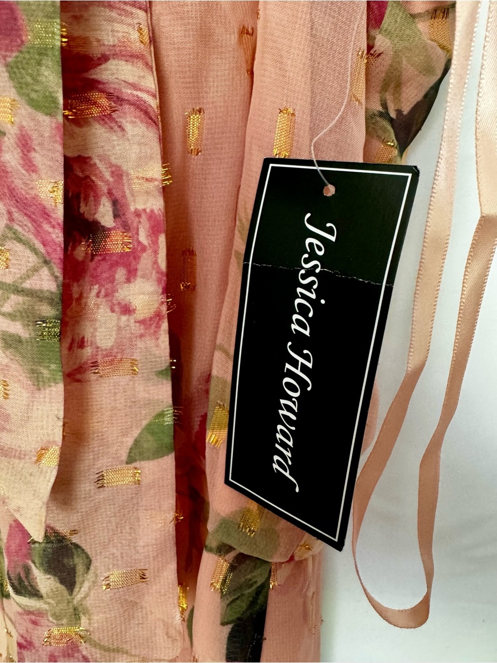 Jessica Howard Blush Floral Chiffon Halter Tie-Neck Midi Dress Metallic Size 8 - Picture 4 of 6